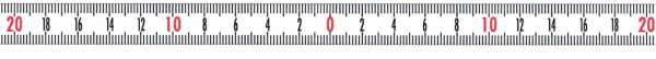 Skalenbandmaß, 13 mm breit, 1:2 Maßstab, Nullpunkt in der Mitte, mit Selbstklebefolie, 3-0-3 Meter